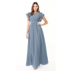 Azazie Daphne A-Line Floor Length Chiffon Dress Custom Size ~A8/A10 Dusty Blue